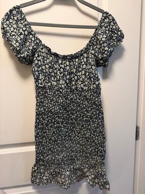 Navy Floral Off-Shoulder Smocked Mini Dress
